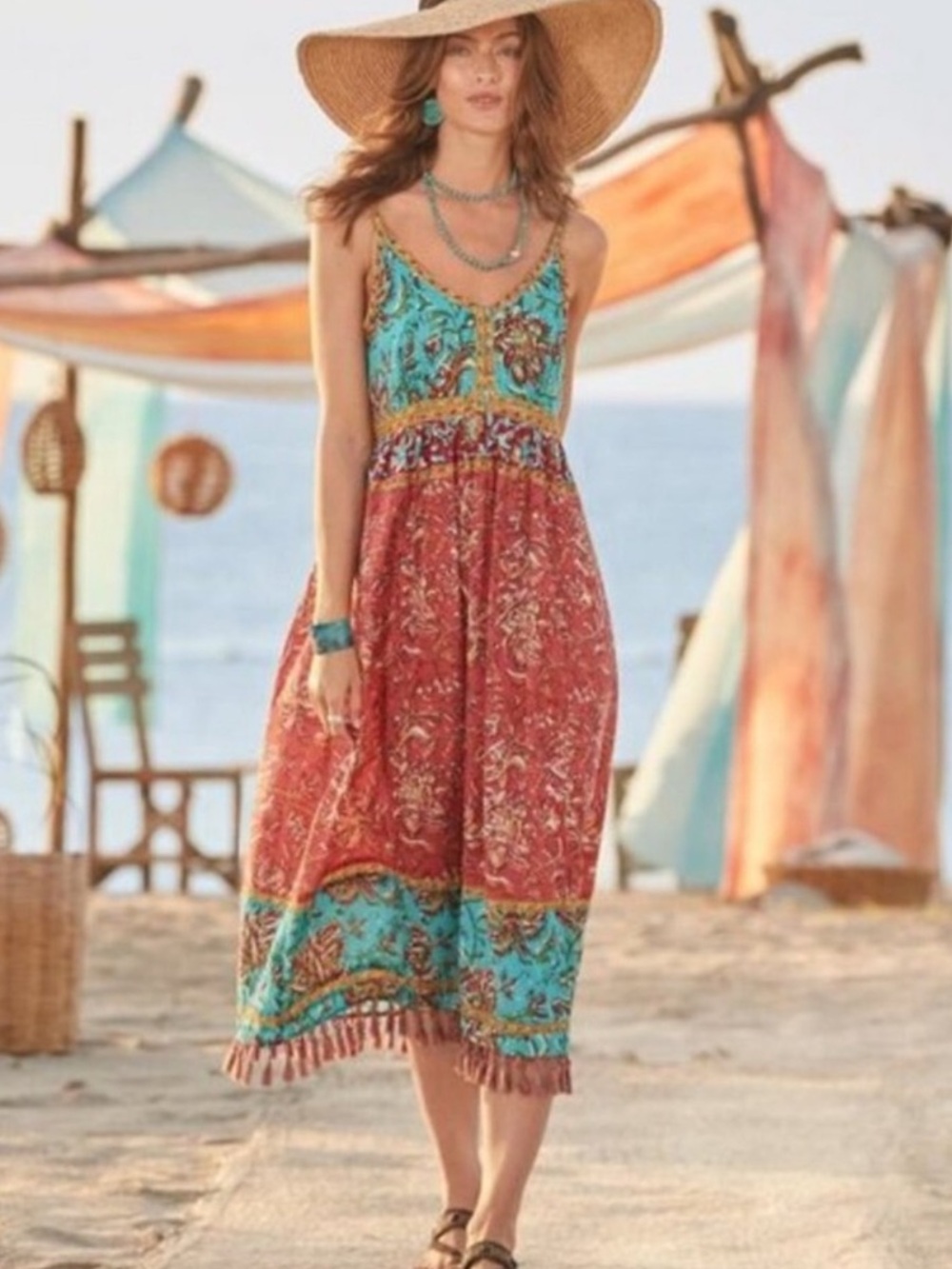 Sundance Indamira Fringed Midi Dress Size XXL